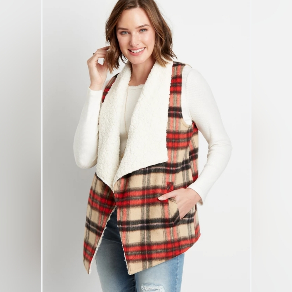 Maurices Tartan Plaid Sherpa Vest Size 3X